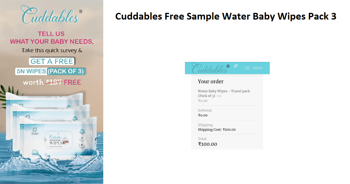 How to Get Cuddables Free Sample Water Baby Wipes Pack 3