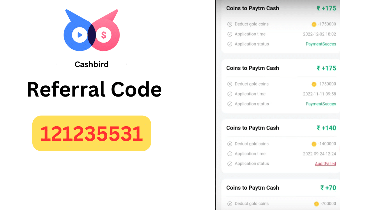 Cashbird Referral Code Get Free Up to ₹800 Paytm Cash