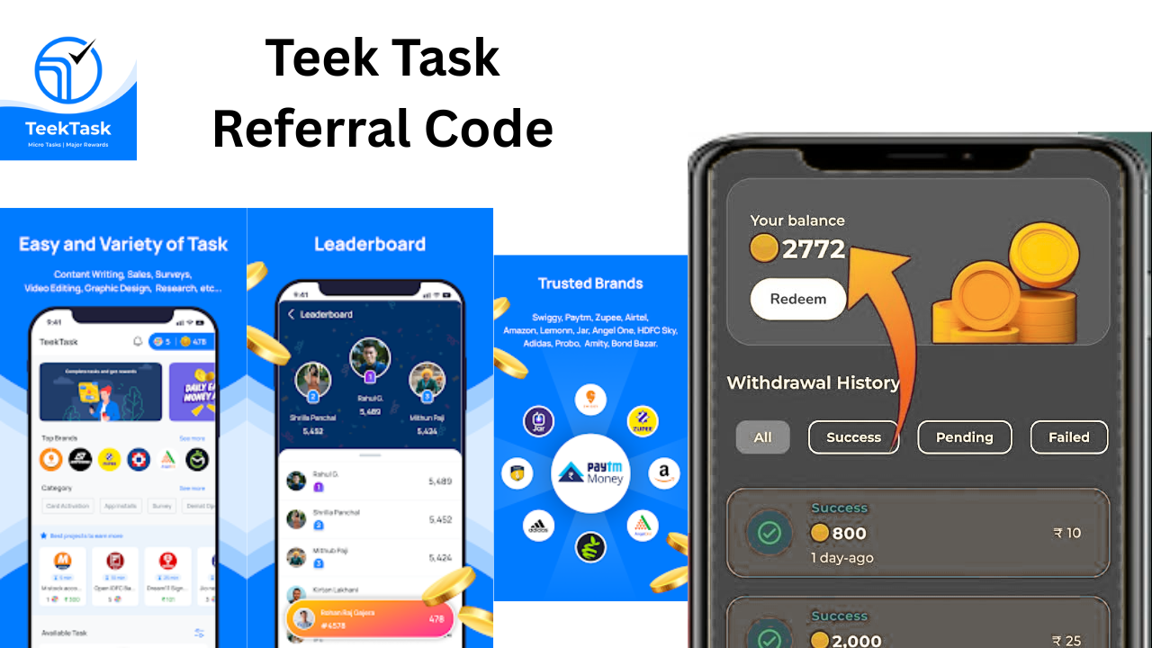 Teek Task Referral Code Get Free Upto Rs 1000
