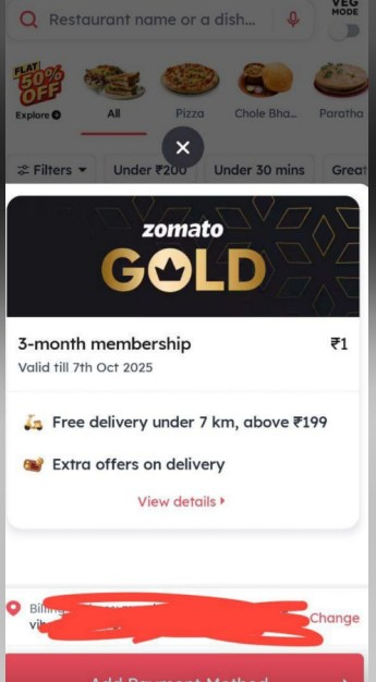 Zomato Gold Rs 1 for 3 Month Membership